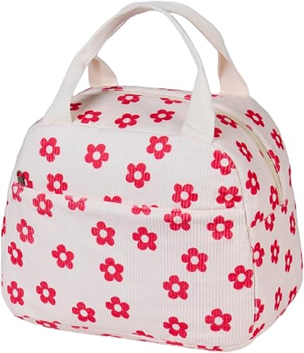 Miniatura 11 de Bolsa de almuerzo para mujeres, hombres y niñas, grandes y lindas bolsas de almuerzo de corduroy - Caja de almuerzo aislada reutilizable para