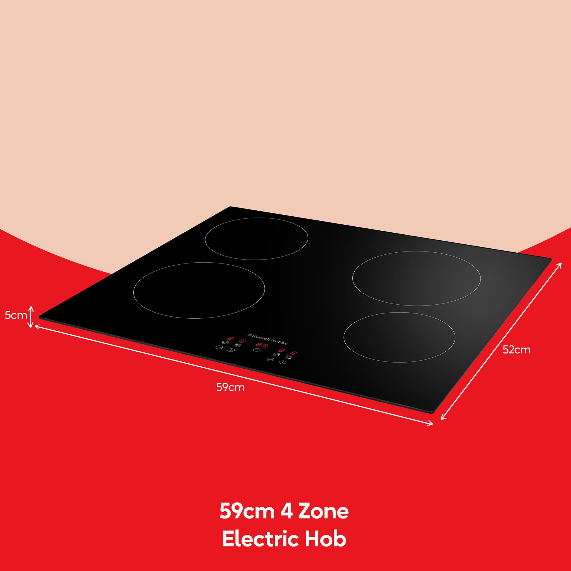 Russell Hobbs Electric Ceramic Hob 59cm Wide with 4 Cooking Zones, Electric 9 Power Levels, Touch Control & Easy Clean, Safety Cut Off, Timer & LED Display, Child Lock RH60EH413B — view 2