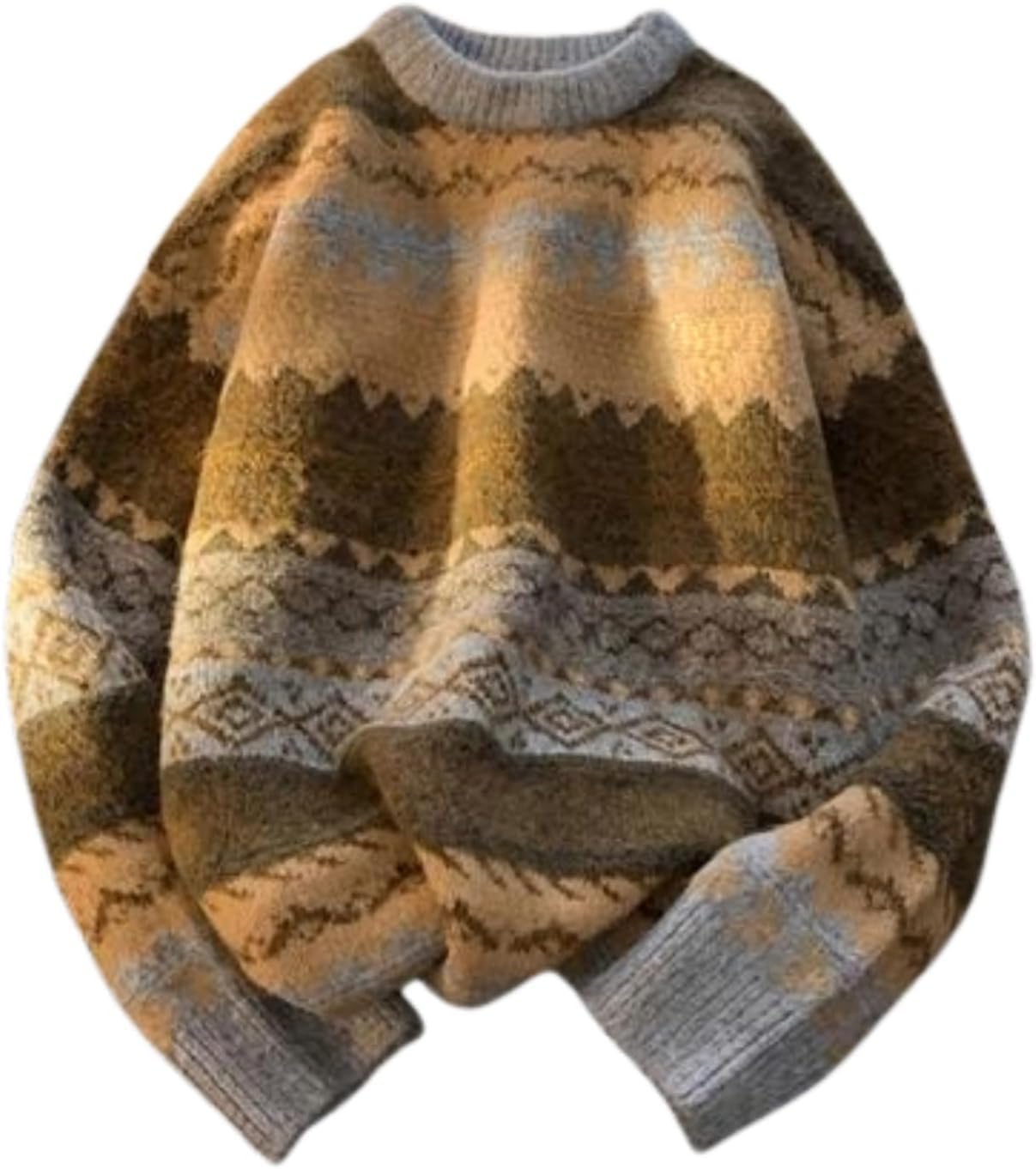 Fenxixione Unisex Grey Grandpa Sweater Knit Sweater Vintage Sweater Aesthetic Striped Sweater Y2k Sweater Grunge Fall Sweater (,Xxl)