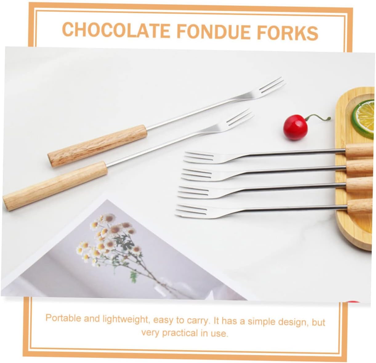 12pcs Stainless Steel Cheese Fondue Forks Wooden Handles Great for Fondue Chocolate Salad and Desserts
