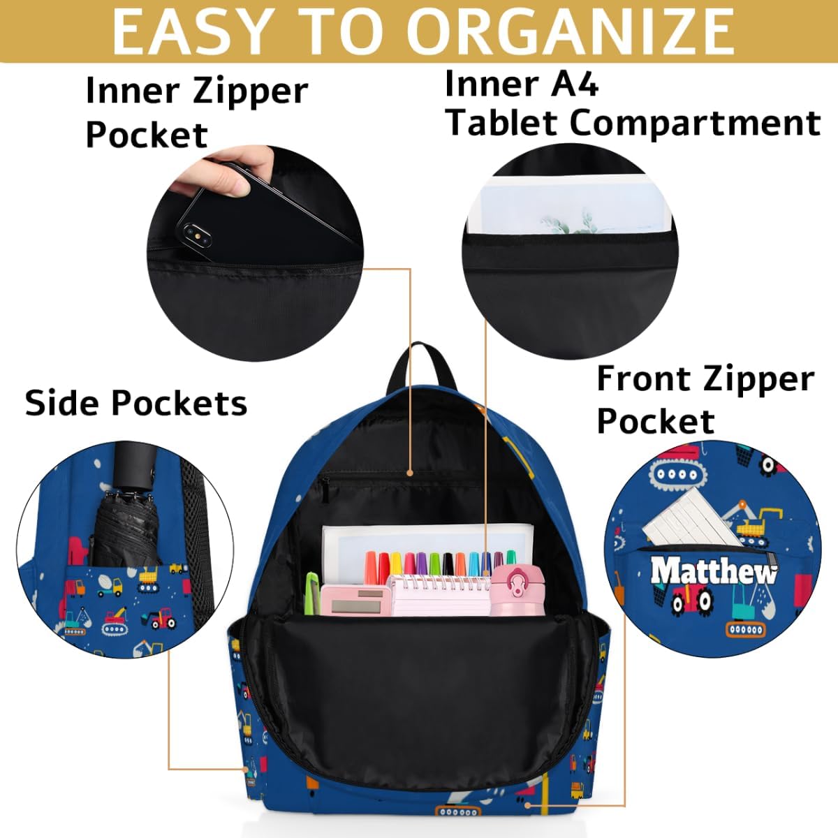 Personalized Kids Backpack Casual Cute Daypack Travel Bag for Toddler Boys Waterproof Preschool Backpack