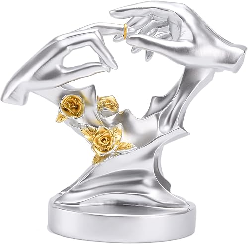 BRABUD Resina Amantes Manos Estatua Desgaste Anillo Estatuilla De Boda Aniversario De San Valentín Día De Cumpleaños Propuesta De Regalo De