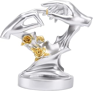 BRABUD Resin Lovers Hands Statue Wear Ring Figurine Wedding Anniversary Valentine's Day Birthday Gift Proposal Marriage Decoration Home Ornament TQGJBS323