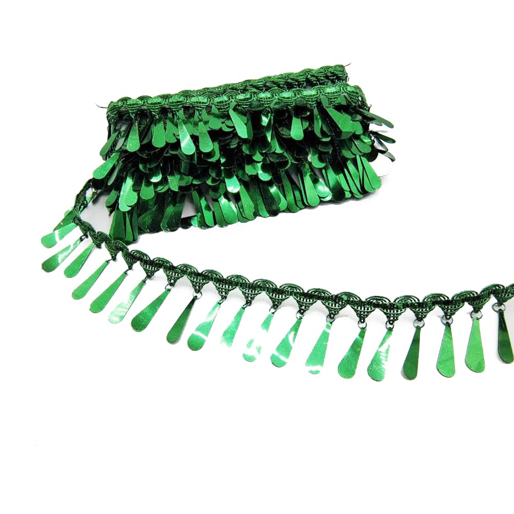 Yalulu 4.5Yards Sequins Fringe Trim, Sparkling Sequin Tassel Trim for DIY Handmade, Clothing Accessories, Stage Costume, Dance Dress Decor (Green)