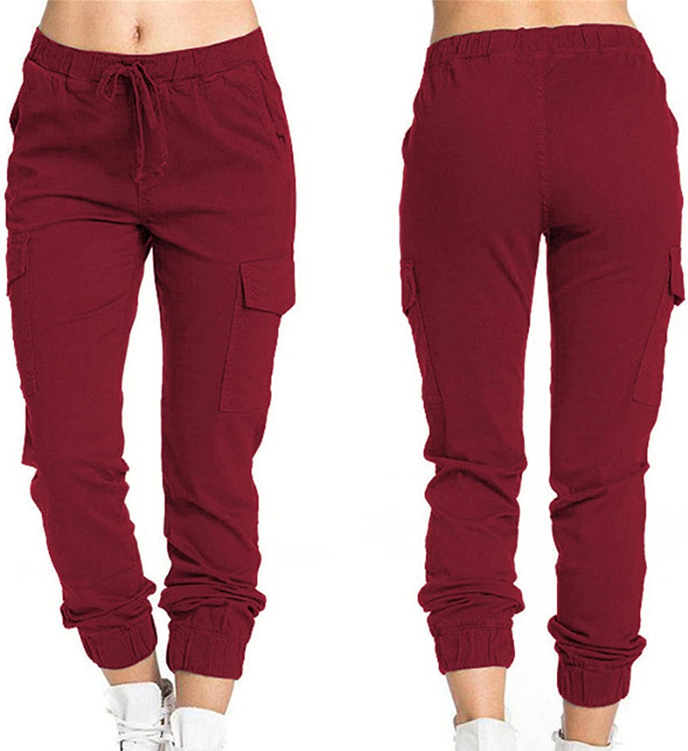 Ladies Cargo Casual Elastic Waist Lace Pants Outdoor Solid High Waisted Baggy Jogger Streetwear Workout Pants