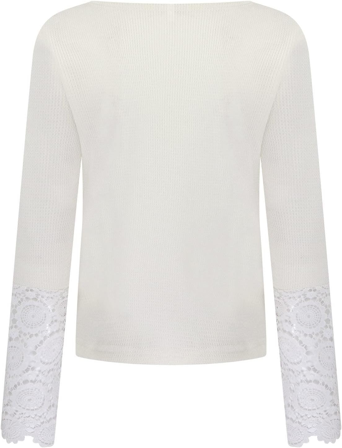 Women's V Neck Pullover Tops Buttons Shirts Blouse Lace Splicing Long Sleeve Fall Winter Slim Fit Blouses for Women : Clothing, Shoes & Jewelry