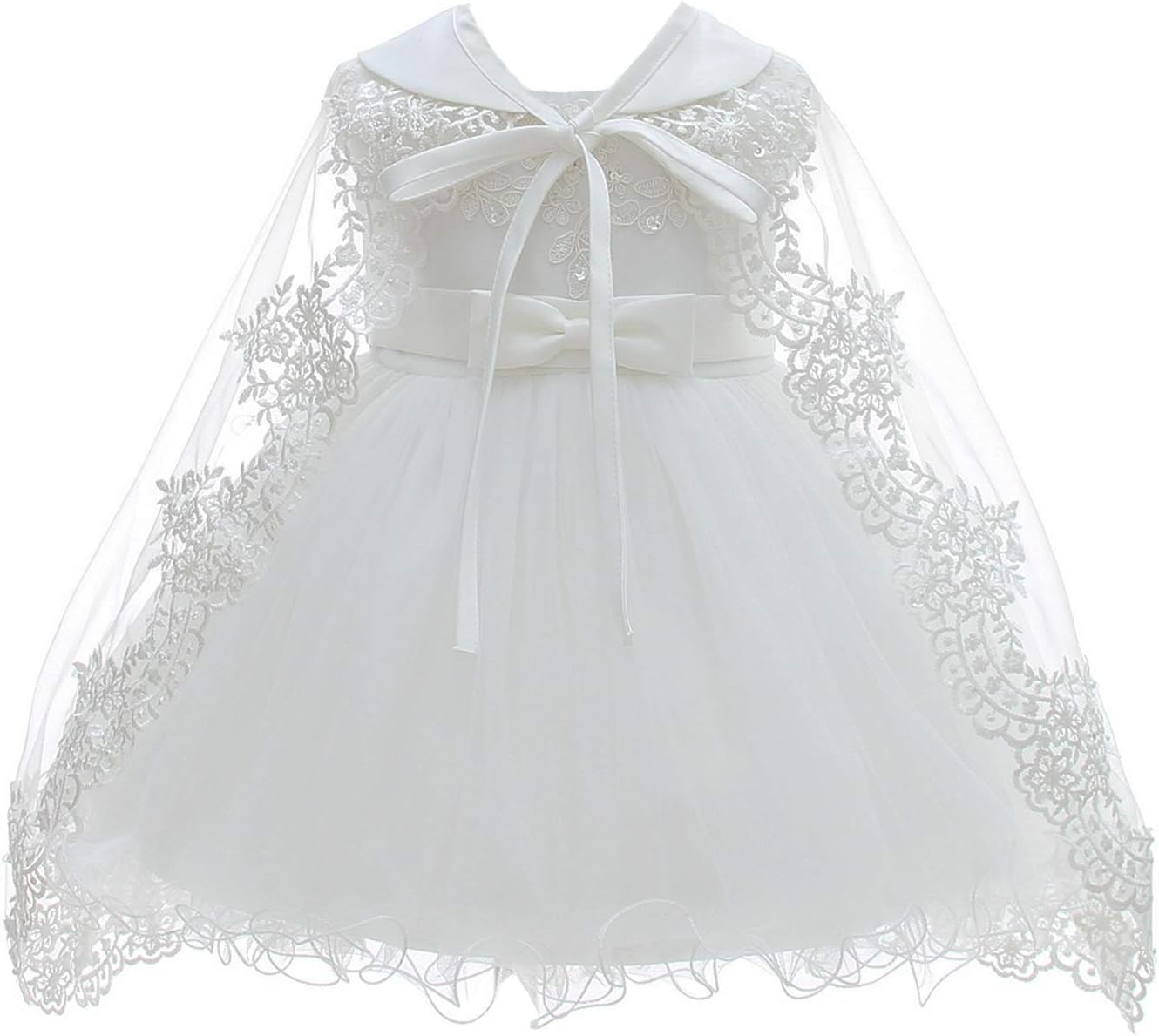 Baby Girls Christening Baptism Dress Satin Tulle Gown with Lace Cape for Flower Girl and Birthday