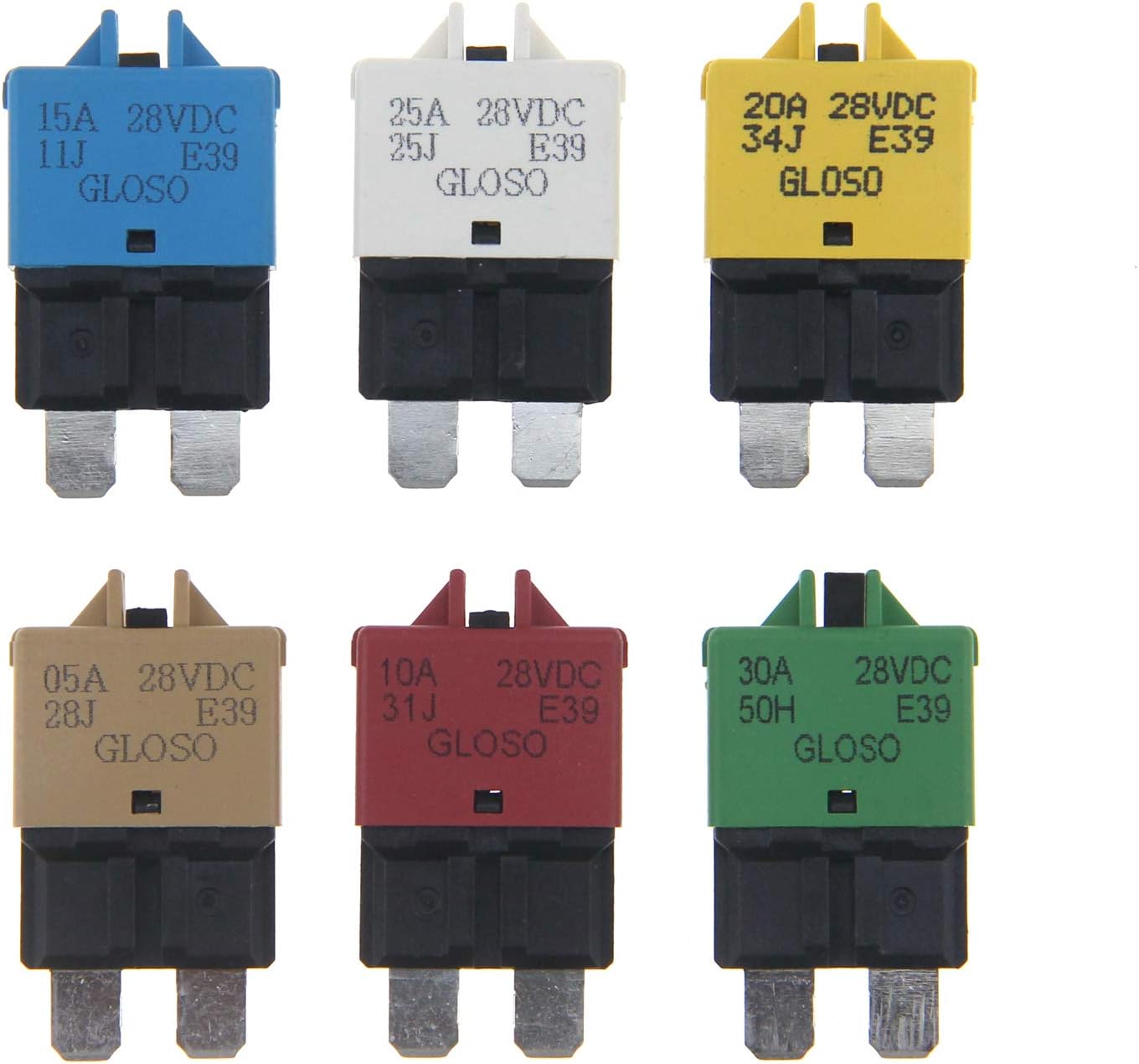 ZOOKOTO 6pcs 12V28V DC 5A 10A 15A 20A 25A 30A ATC Circuit Breaker Blade Fuse Resettable Marine