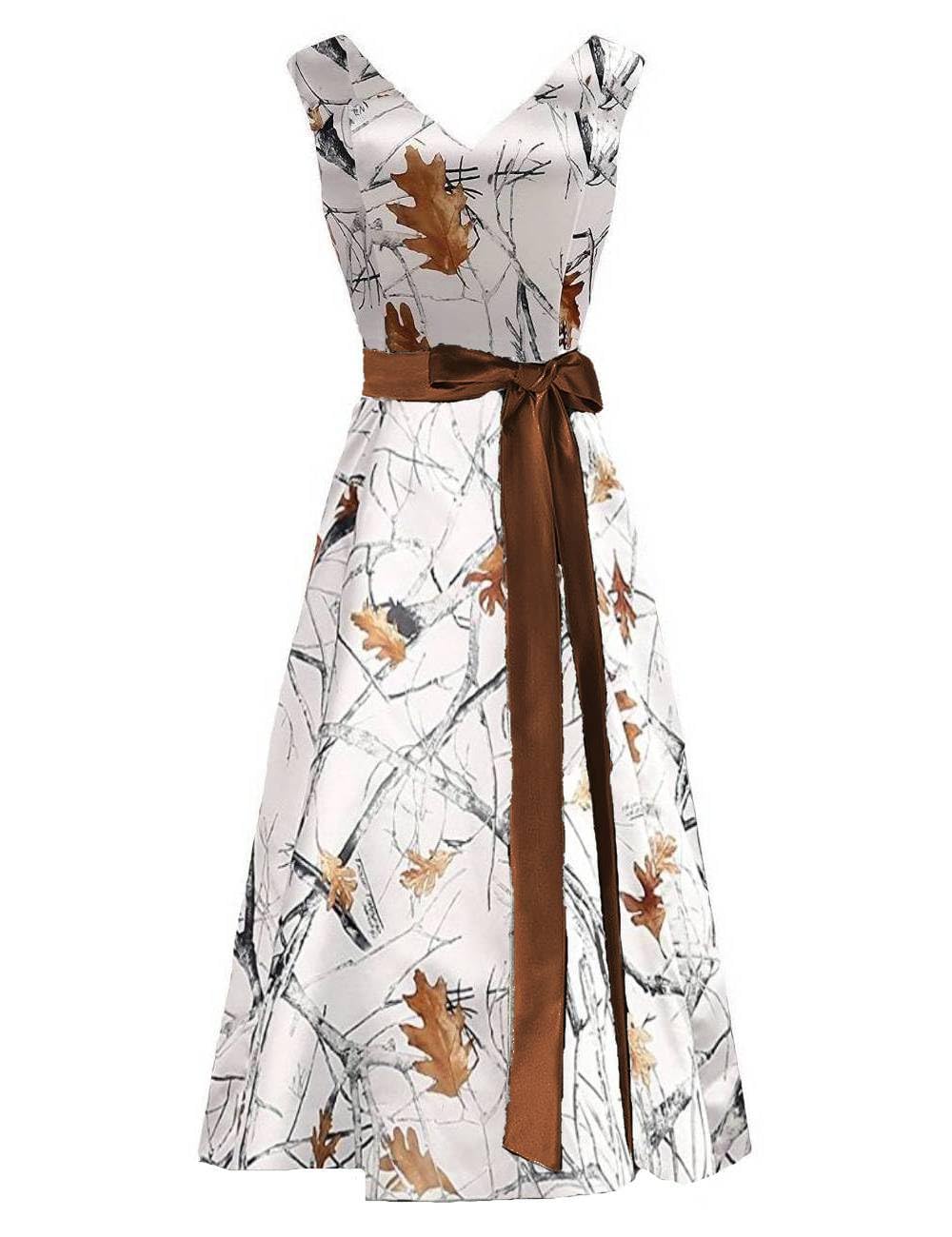 DINGZANCAMO Camo Wedding Guest Formal Dresses for Bridesmaid Midi Length