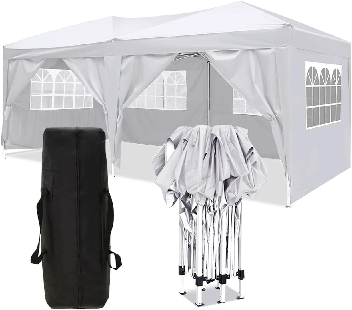 10x20 Pop Up Canopy Tent with 6 Removable Sidewalls, Heavy Duty Commercial Instant Canopy, Portable Folding Party Tent with Storage Bag & 4 Weight Bags for Wedding, BBQ, Events (White)