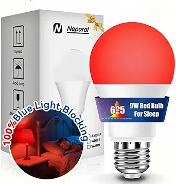 Neporal 625nm Red Light Bulb for Sleep, 9W A19 LED Night Light, Blue Light Blocking, Red Night Bulb for Nursery and Bedroom