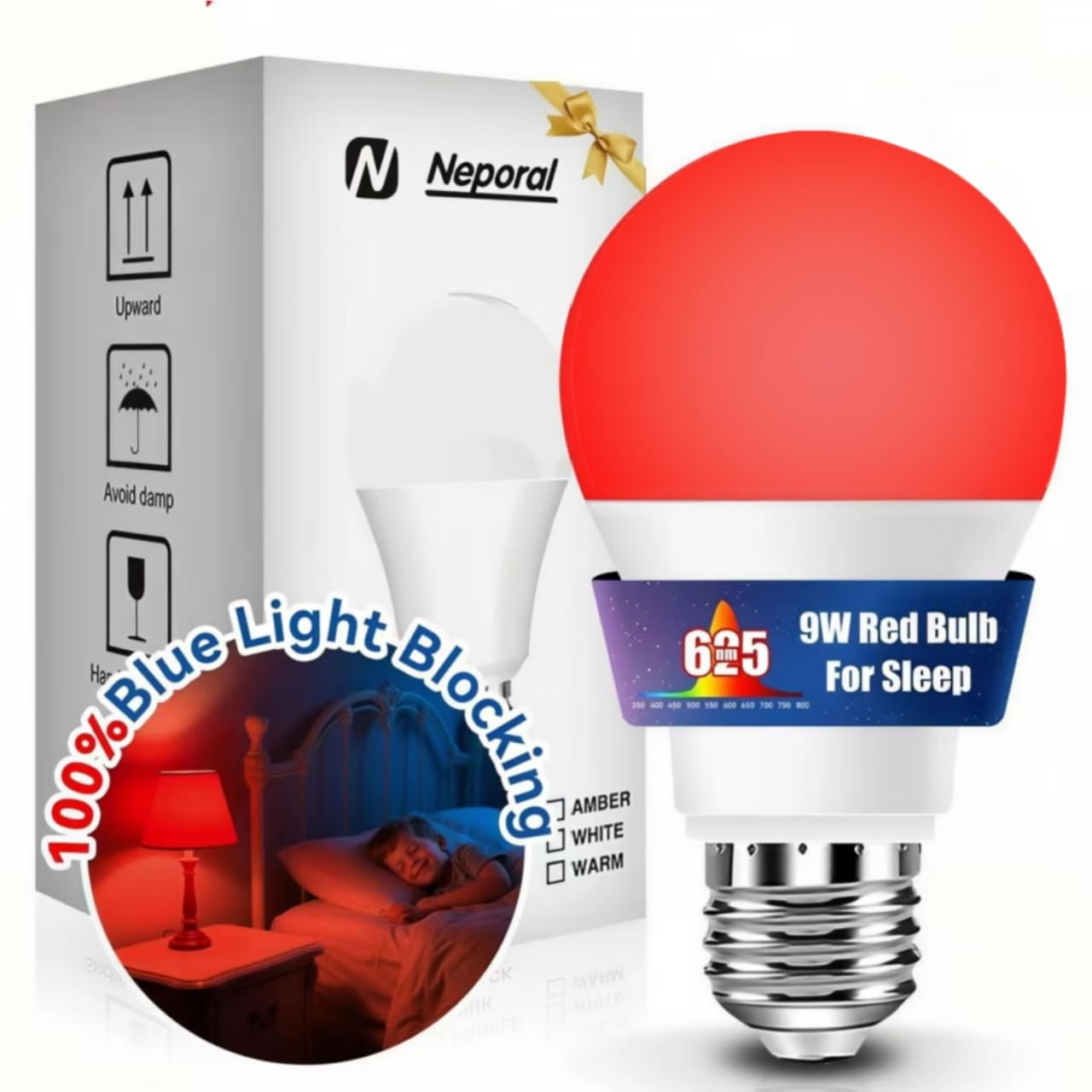 Neporal A19 9W 60W Equivalent Red LED Bulb, Blue Light Blocking, 85 CRI, 2000-3000K, Touch Control, Efficient, Sleeping, Reading and Nursery-image-37