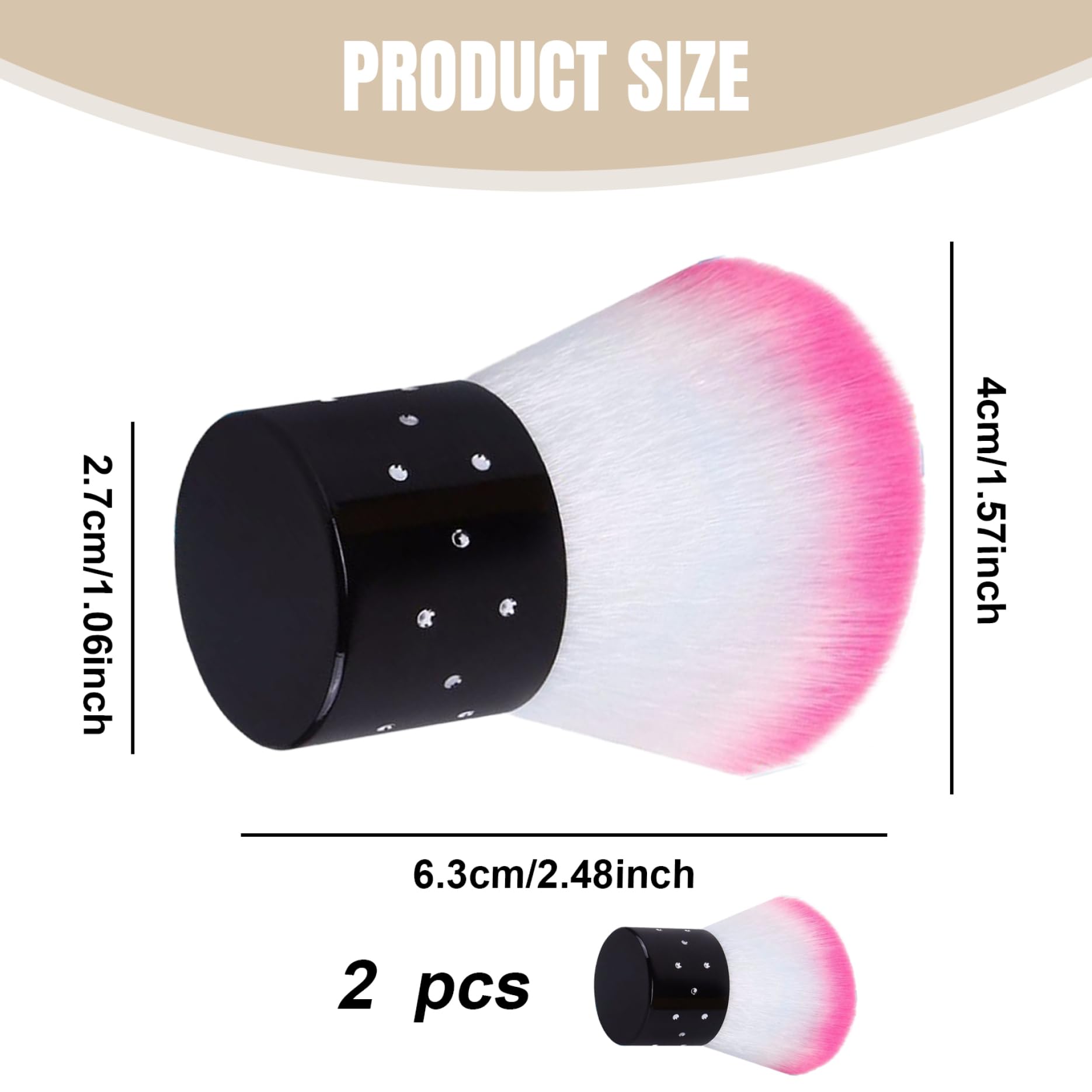 2 pennelli per polvere per unghie, testina per polvere fine morbida e confortevole per unghie, nail art da 1, 6x2, 5 pollici, spolverino facile da usare per spolverino per trucco da donna