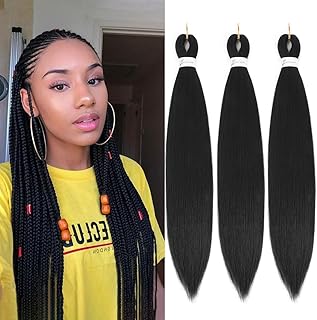 Alremyssy Black Braiding Hair Pre Stretched 30 Inches EZ Braiding Hair Yaki Texture 8 Packs/Lot Braid Hot Water Setting Professional Synthetic Braiding Hair Extensions (3pcs,30",#1B)