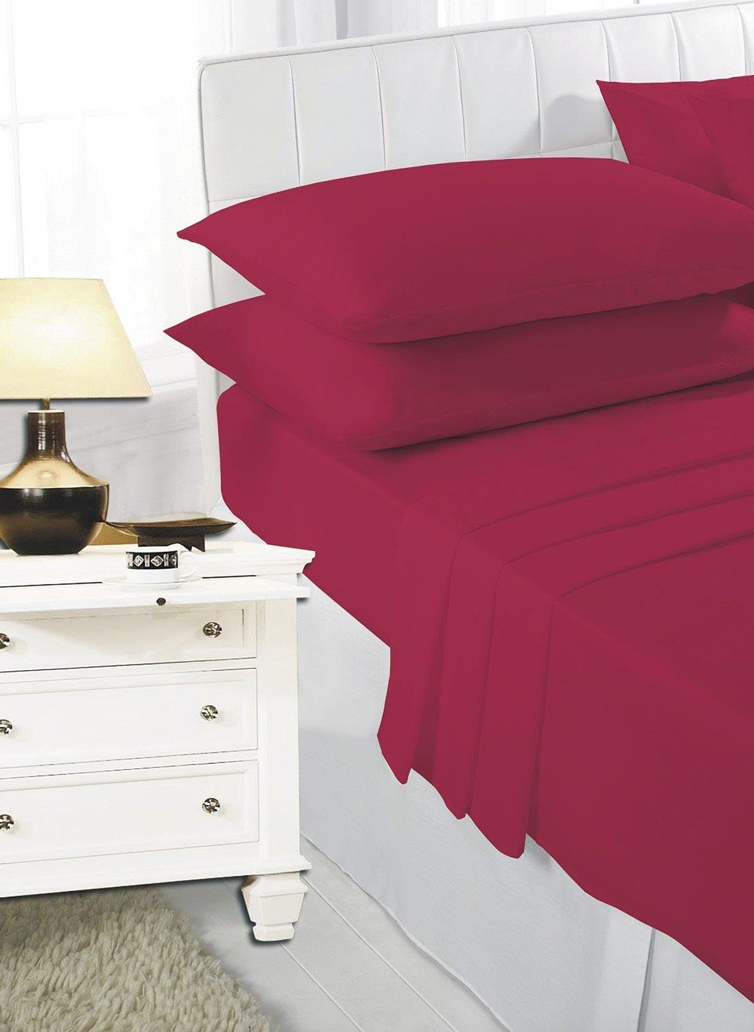K Collection Single Size Percale Fitted Sheet - Soft Polycotton, 23cm Deep Pocket - Red