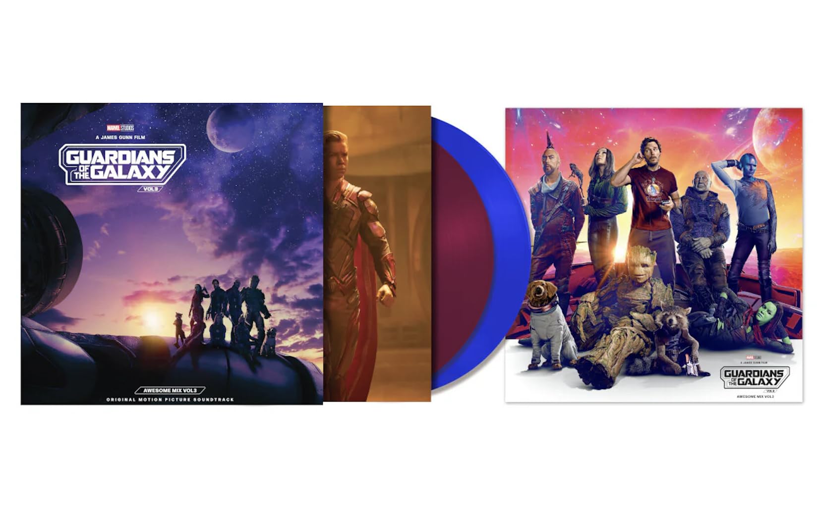 Guardians of The Galaxy Vol.3 Soundtrack Awesome Mix Pressed On Purple/Blue Records + Limited Editon Poster