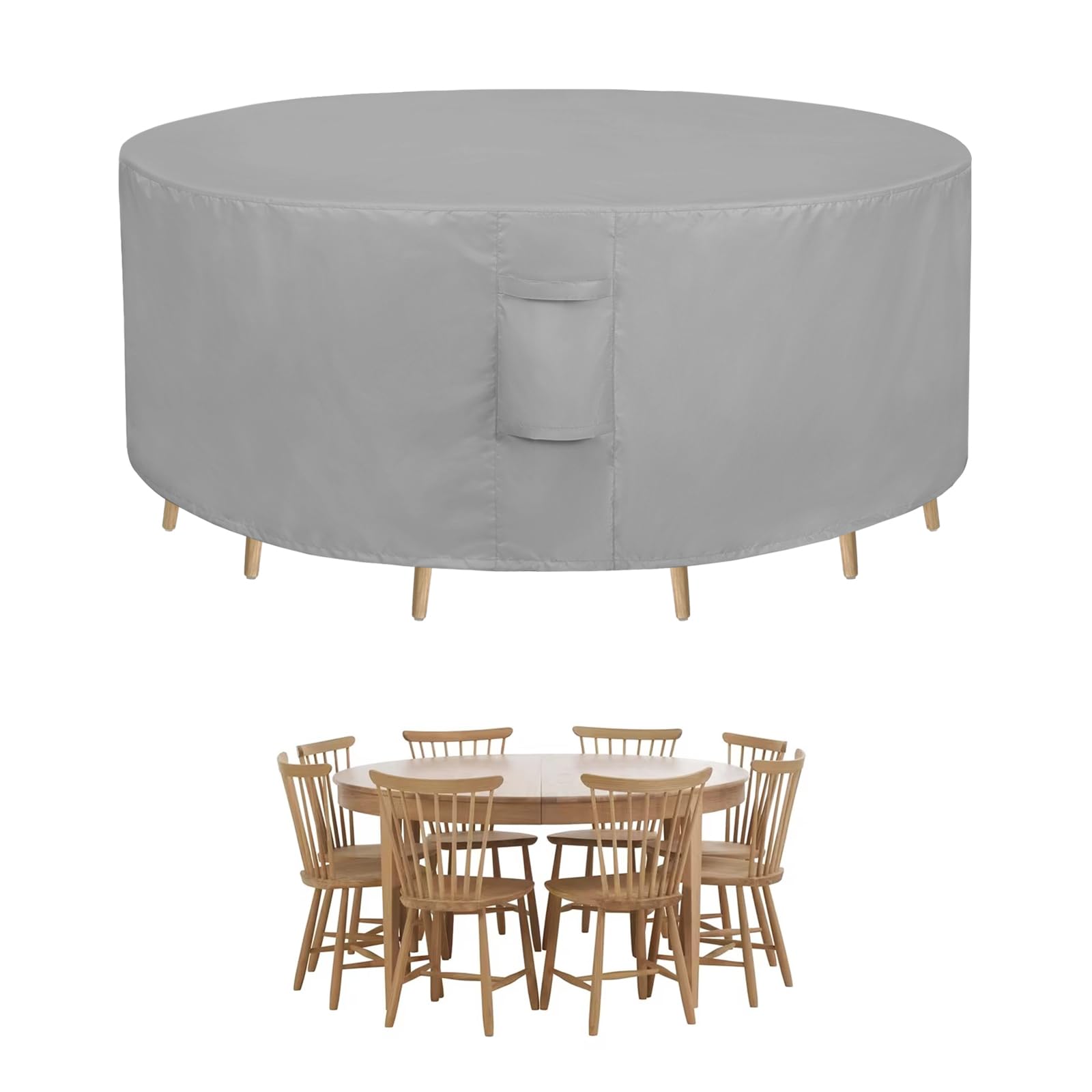 Easy-Going Round Patio Furniture Cover Waterproof Outdoor Dining Table and Chair Cover Anti-UV Outside Sectional Sofa Set Covers (62"DIA x 28"H, Grey)