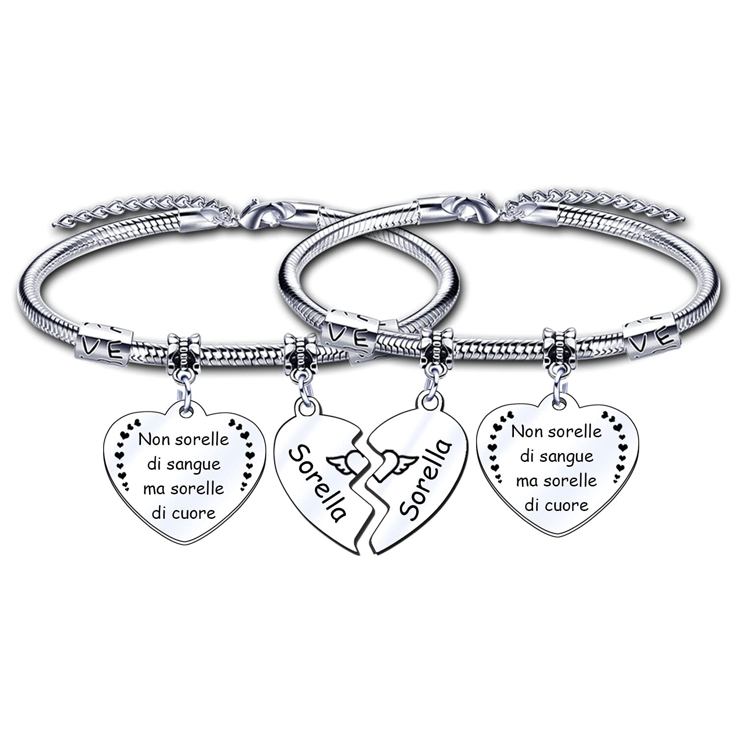 SURALIN 3PCS Bracciale Donna,Bracciale vintage con ciondolo a forma di cuore, Braccialetto dell'amicizia Braccialetto Donna
