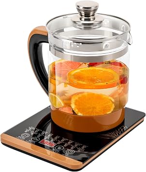 Health pot Electric Kettle with Tea Infuser, 18 Menu Smart Fruit Hot Tea Maker Steamed Eggs Glass Kettle for Fruit, Flower & Coffee 1.8L 800W