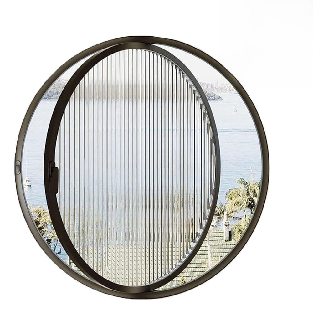 360° Round Rotating Glass Windows,Rotating Porthole Window With Tempered Glass 40 50 60 70 80 90 100cm,Rotatable Ventilation Windows,Suitable for Home,Cafes,Restaurants,Offices 50cm-BlackVertical