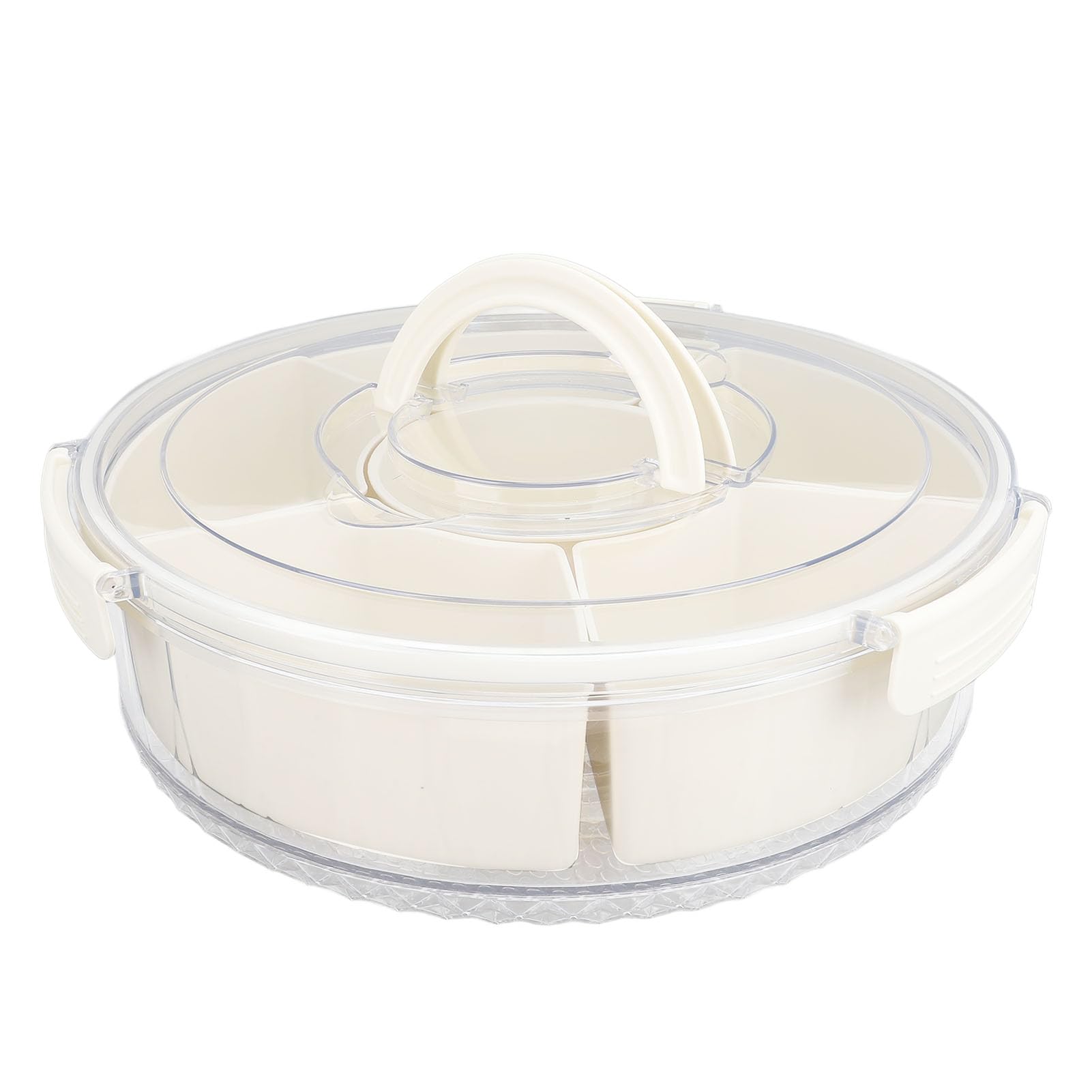 Bandeja para servir giratoria dividida con tapa y asa, caja de aperitivos giratoria de 360 ​​grados con 6 compartimentos para frutas y aperitivos