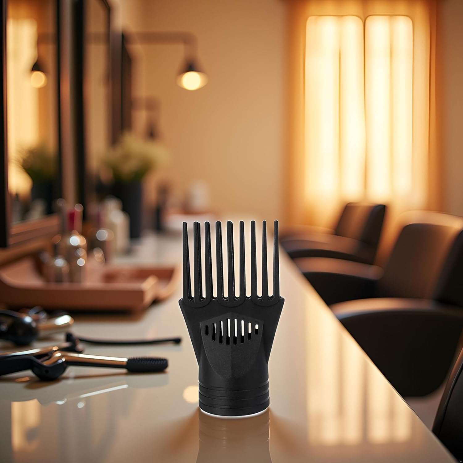 Universal Black Hair Dryer Comb Nozzle, Professional Salon Styling Attachment for Straightening and Detangling, Fine and Curly Natural Hair