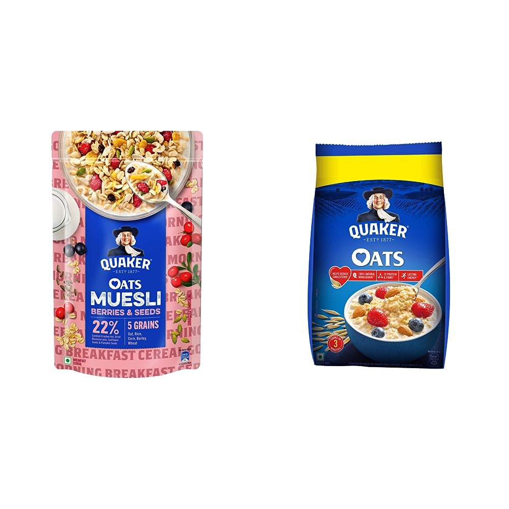 Quaker Oats Muesli 700g, Berries & Seeds flavour, Breakfast Oats Cereal
