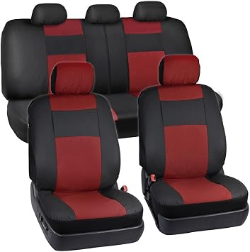 BDK OS-409-RD-A_am Black & Red Synthetic Leather Seat Covers for Car SUV Van - Affordable PU Vinyle Replacement Covers