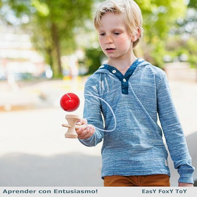 Foto 3 de 8 de EasY FoxY ToY Kendama Mokuru Juguetes de Madera para Niños 6 7 8+ años & Adultos (Rojo)