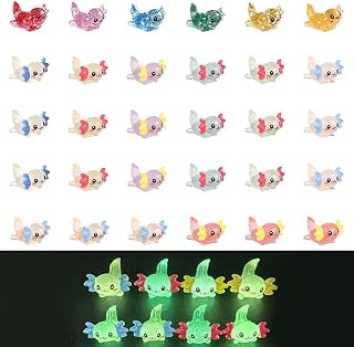 Glow in The Dark Mini Resin Axolotl Figurines - Tiny Animal Figurine for Aquarium, Miniature Fairy Garden, Terrarium, Birthday Cake Topper, Plant Pot, DIY Crafts (30PCS, 2 Styles)