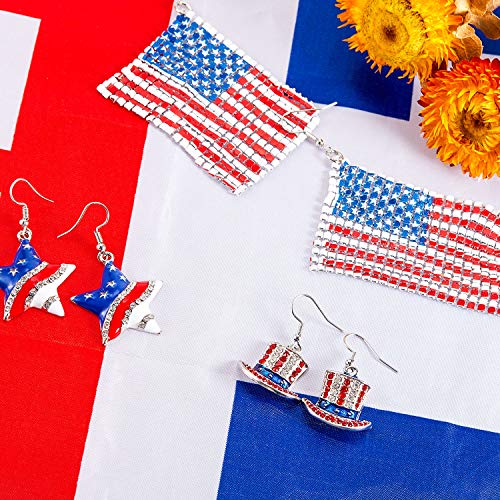 Hicarer 6 Pairs American Flag Earrings for Women USA Patriotic Dangle Earrings for Labor Day, 4th of July Red White Blue Decorations for Party Favors(Stylish Style)4