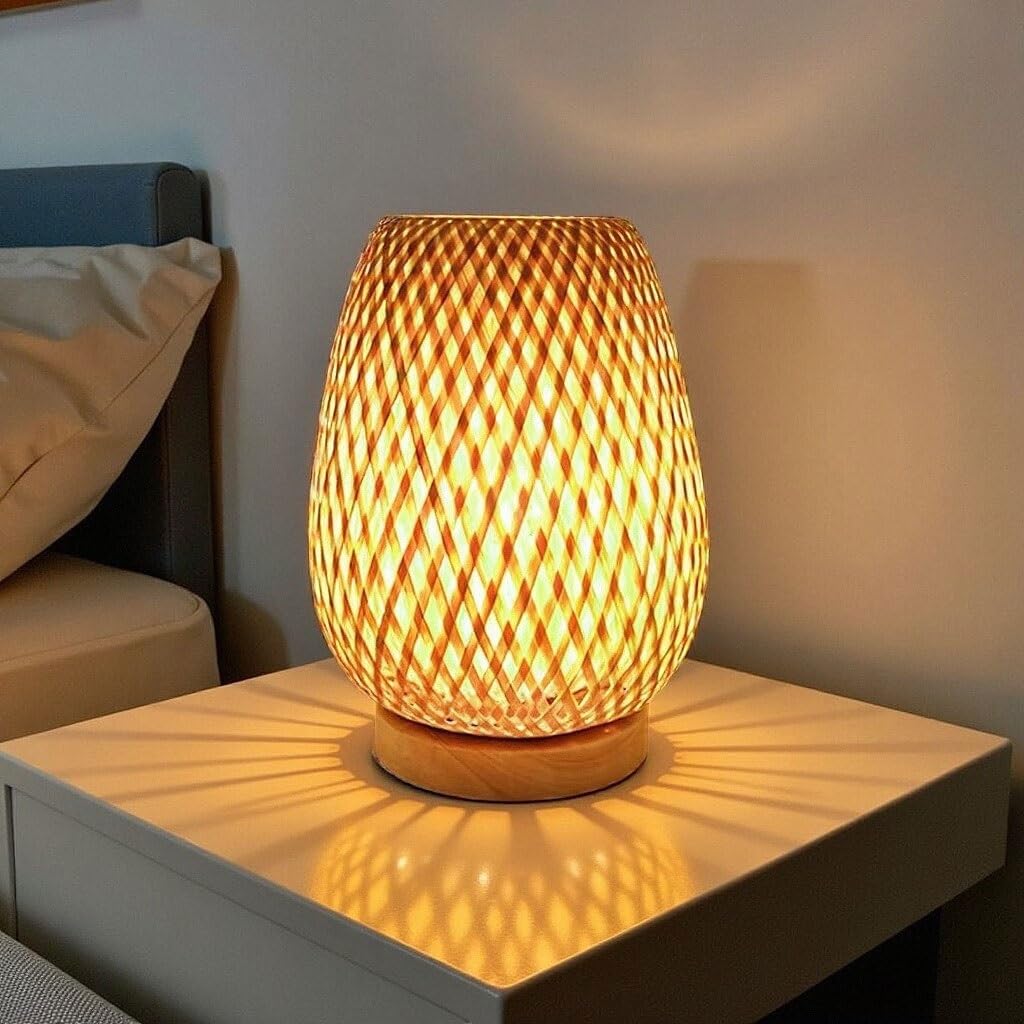 lampki nocne Lampka biurkowa, lampka nocna, sypialnia, salon, atmosfera, bambusowa, tkana, zakwaterowanie, mała do czytania