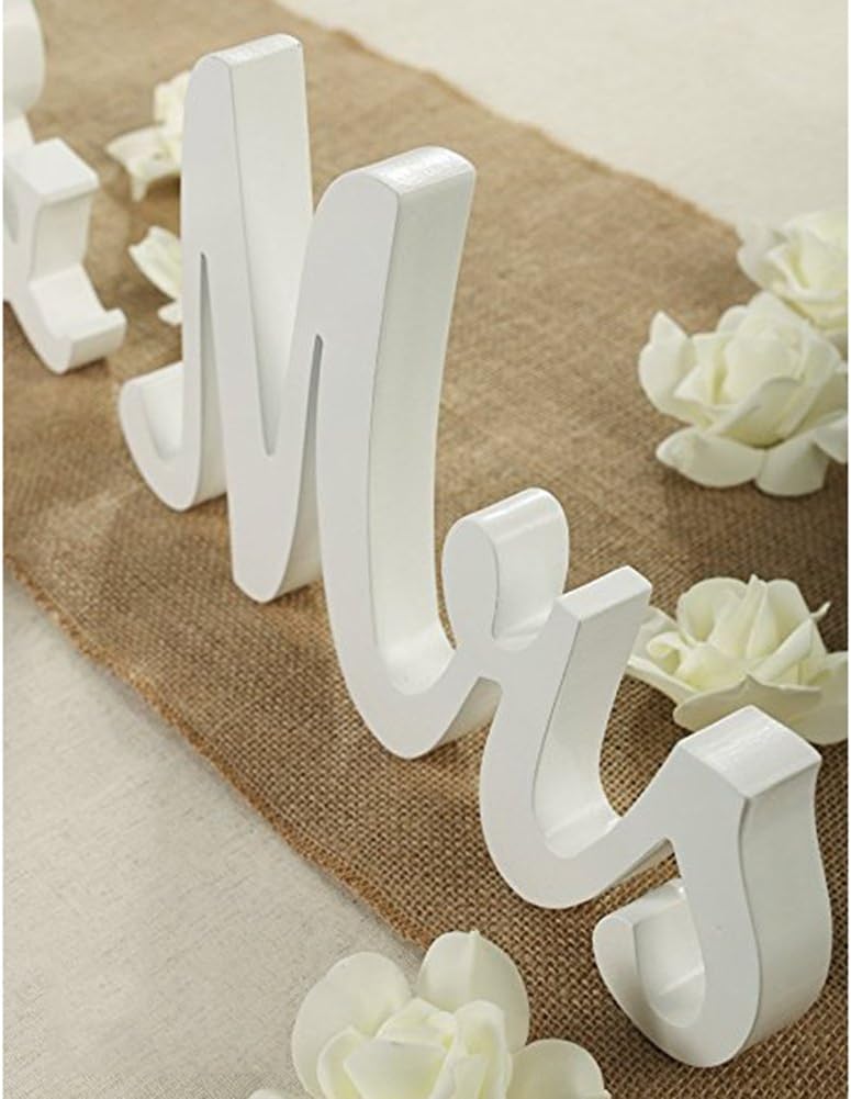 Adeeing Mr and Mrs Signs Wedding Sweetheart Table Decorations, Wooden Freestanding Letters for Photo Props, Rustic Anniversary Wedding Shower Gift (White)