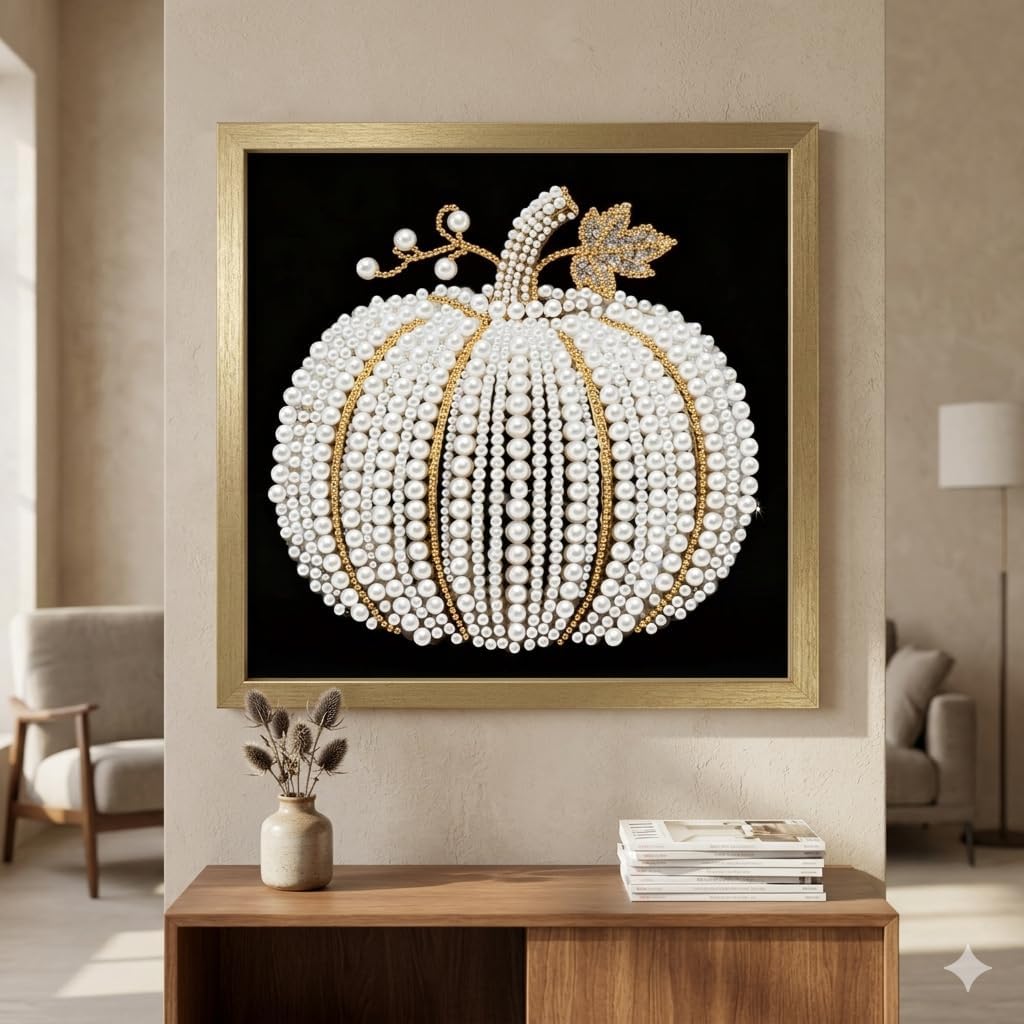 Morudeor Diamond Art Pearl Painting Kits for Adults,Special Shape Diamond Art Kits for Pumpkin, DIY 3D Plastic Pearl Painting Kit for Home Decoration 12 × 12 inch