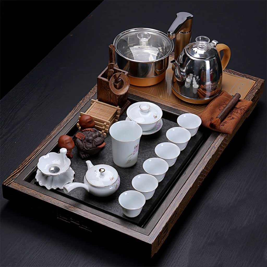 DFGHNBVC Chinese Kongfu Tea Set, Ceramic Porcelain Tea Set With Tea Cup, Teapot, Tea Caddy, Tea Tray,Tea Clip,Tea Towel Suitable For Travel, Home,D