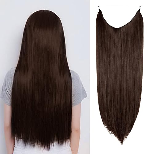 Miniatura 1 de Extensiones de cabello lacio, color marrón medio, sintético, extensiones largas de 22 pulgadas, 4.4 onzas, con diadema de alambre secreta para