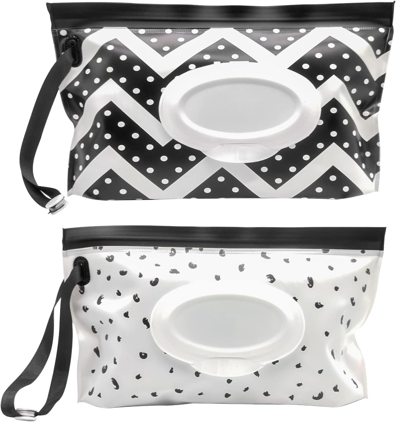 Baby Wet Wipes Pouches, 2 Pcs Baby Wet Wipes Dispensers, Travel Wet Wipes Bags Cases Reusable Refillable, Portable Wipe Carrying Pouches Case for Baby Y3SJB-2B (3)