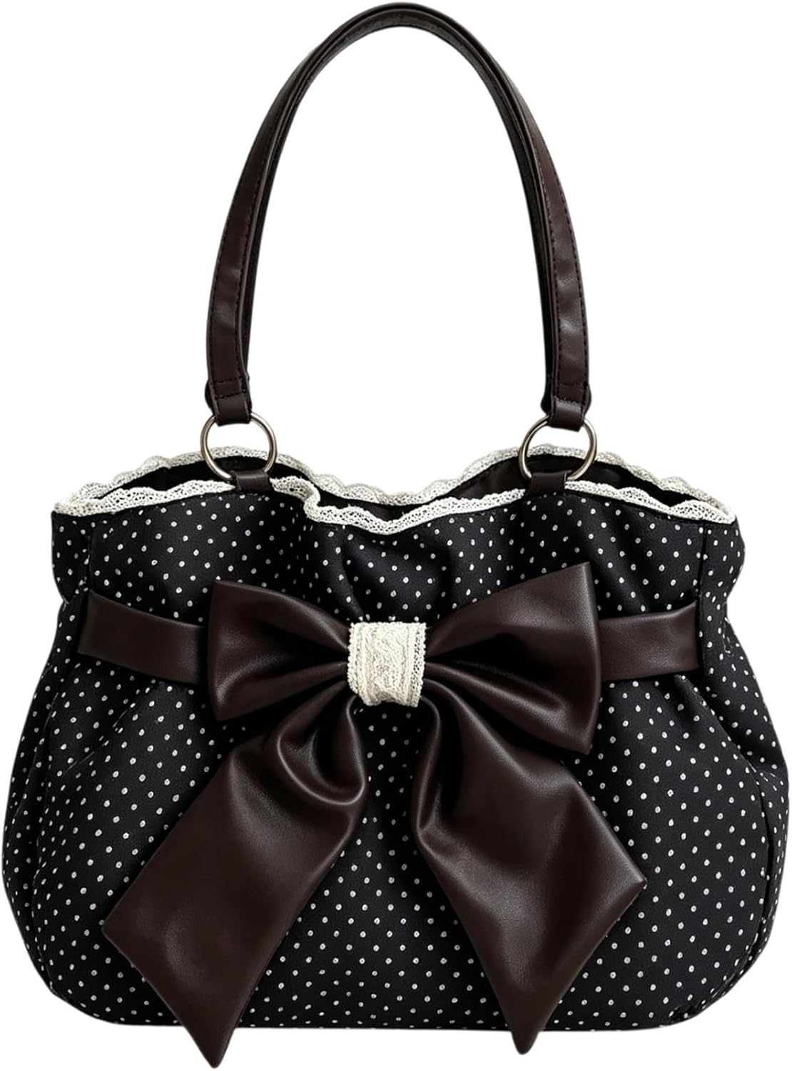 VCM Polka Dot Tote Bag Y2k Bow Canvas Hobo Shoulder Bag Cute Satchel Handle Handbag Harajuku Whimsical Accessories