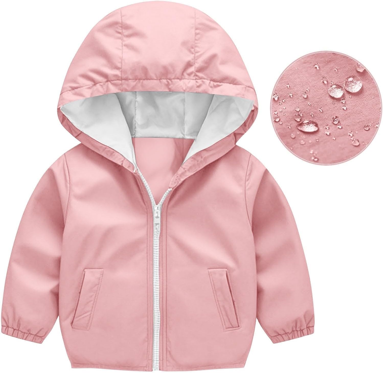 Waterproof Jacket for Kids Boys Solid Zip Up Rain Coat Toddler Cute Lightweight Hooded Windbreaker Outdoor Windproof