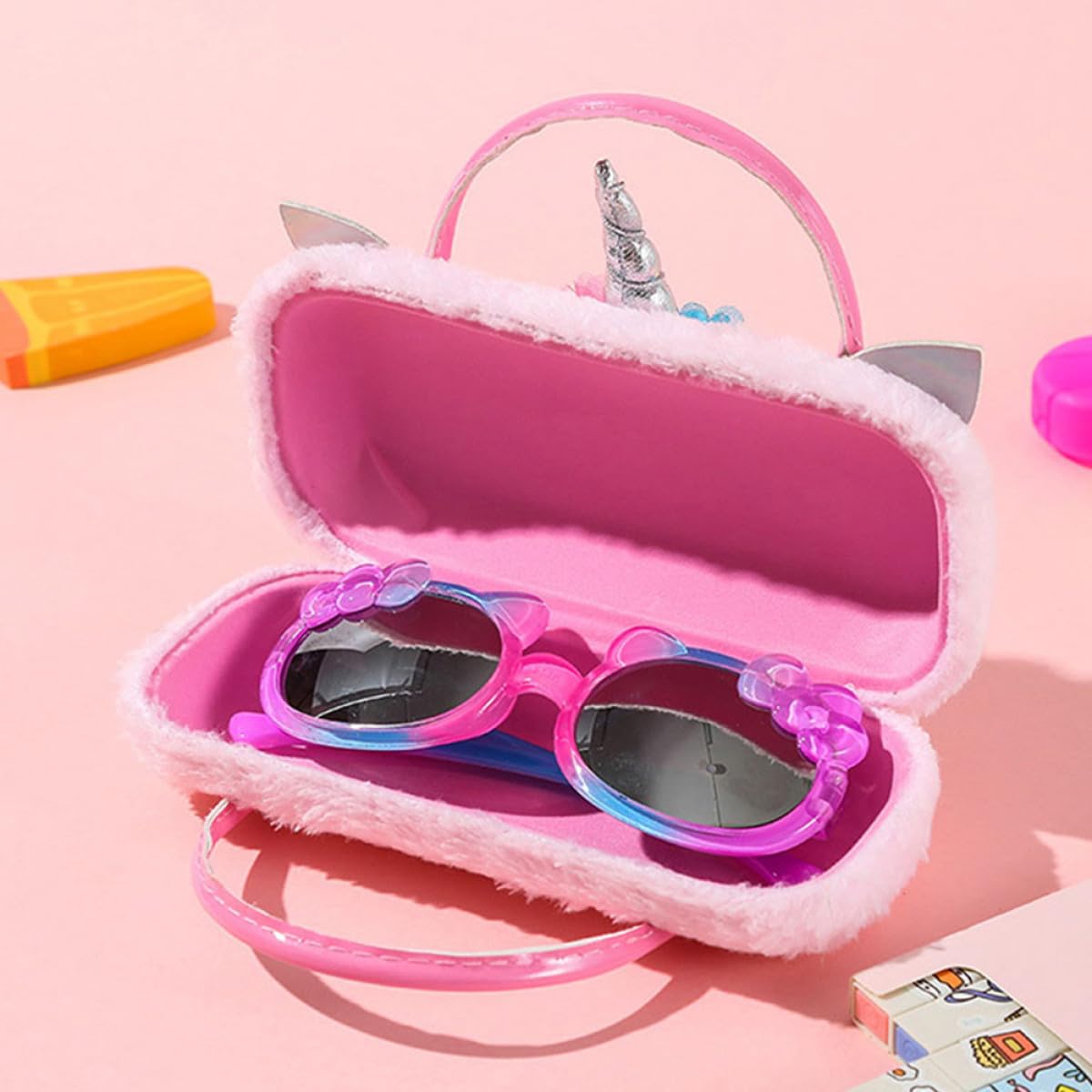 Healeved Custodia Portatile per Occhiali da 2 Pezzi in Peluche Design Unicorno, Protegge dagli Urti, per Riporre Occhiali da Lettura da Sole in Viaggio o Uso Quotidiano