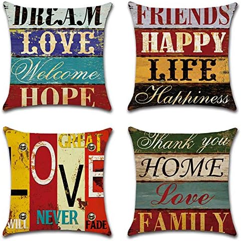 JOTOM Cushion Covers Decorative Cotton Linen Throw Pillow Case Sofa Car Pillowcase for Home Bed Decor 45 x 45cm,Set of 4 (Colorful Geometry)