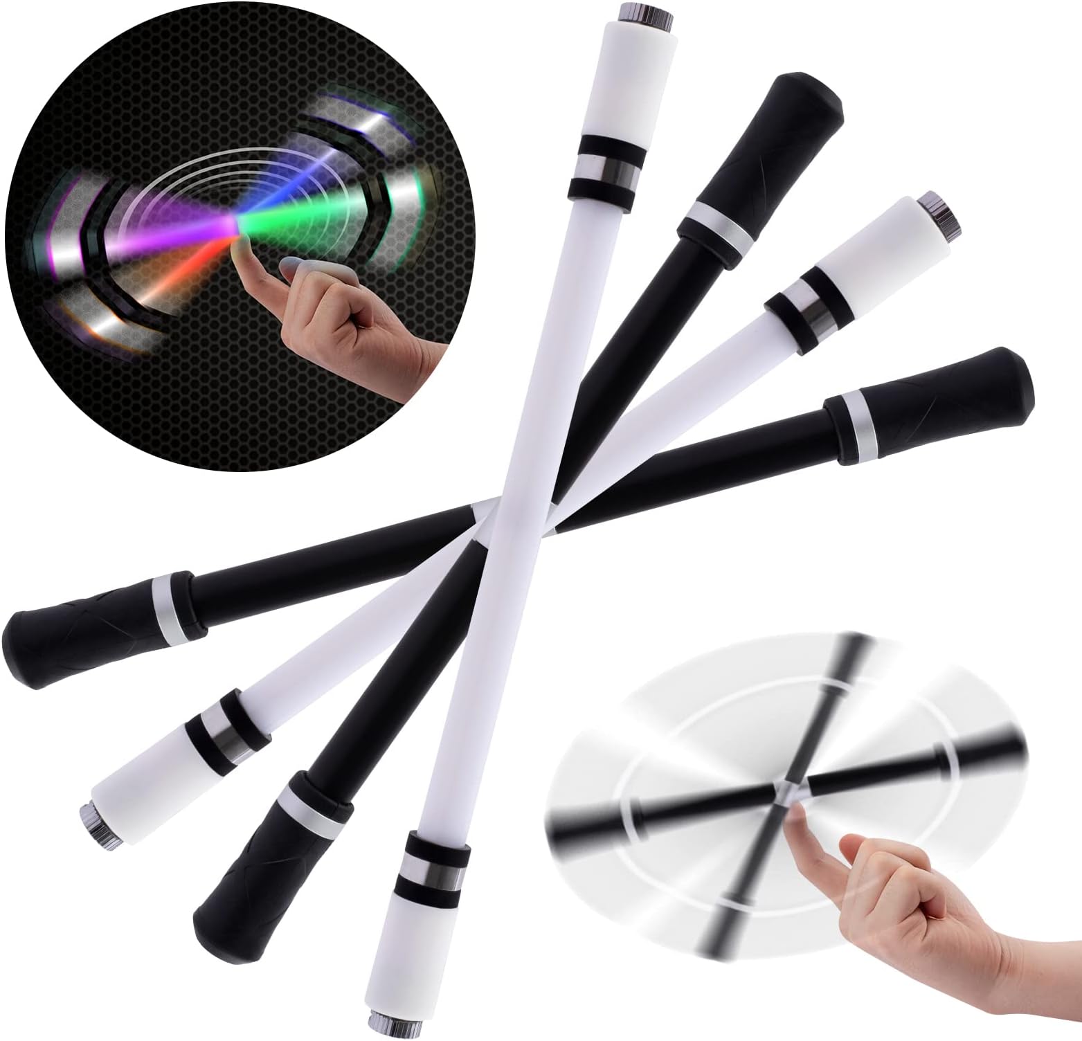 4 Pcs Spinner Pen - Pen Spinning Finger Rotating Pen for Student Games Kids, LED and Black