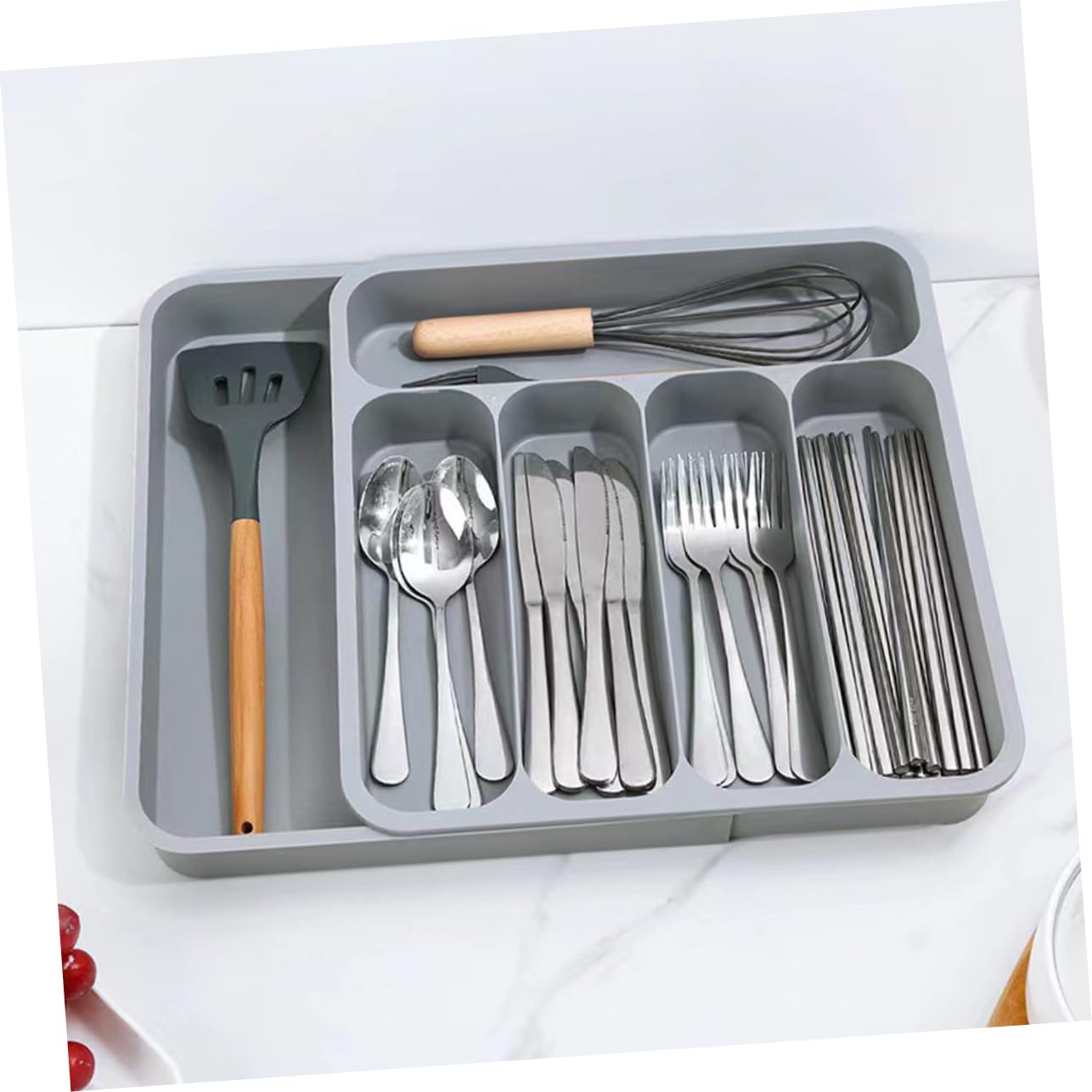 MAGICLULU Organizador de Cubiertos para Cajón Multi-Compartimento PP Gris