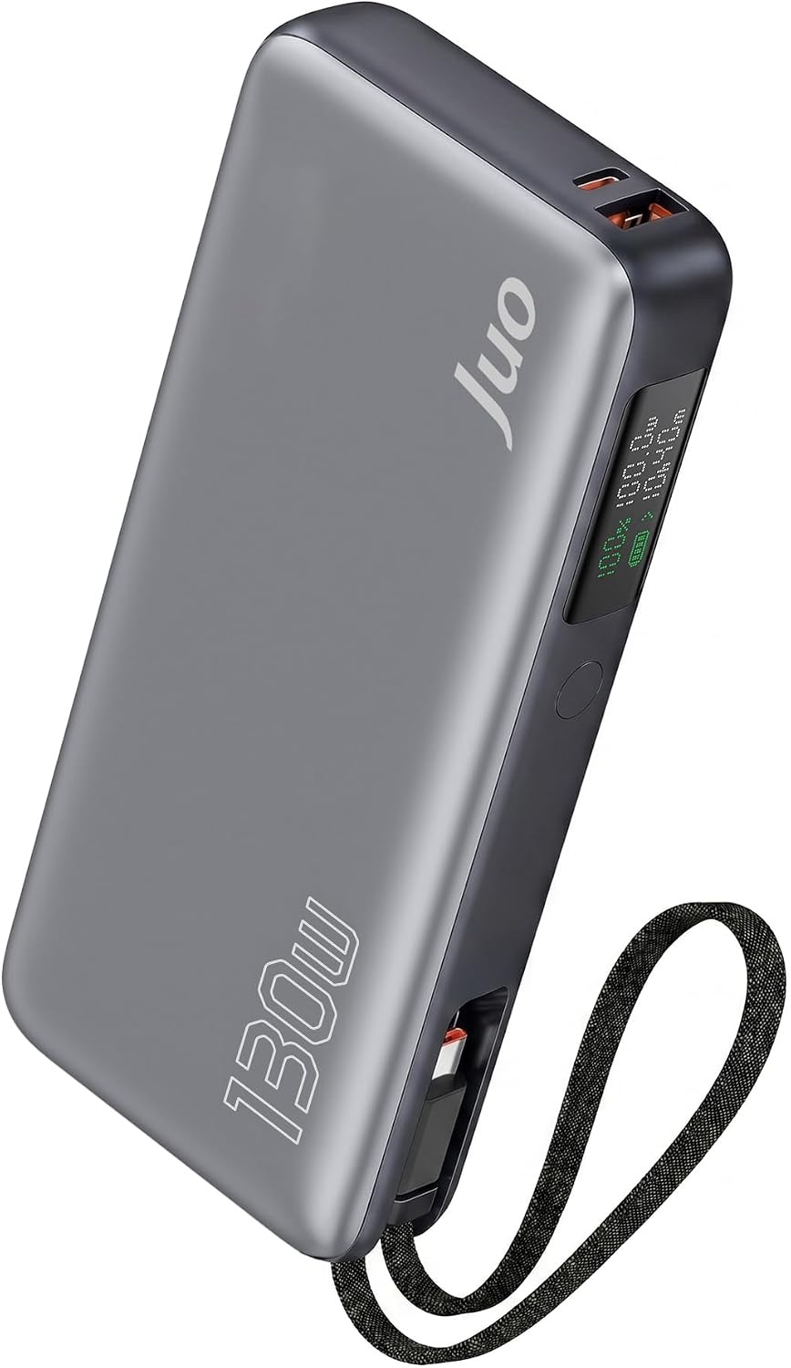 Juo 20000mAh 130W LED Ekranlı USB-A + Type-C Kablolu Powerbank Taşınabilir Hızlı Şarj Cihazı