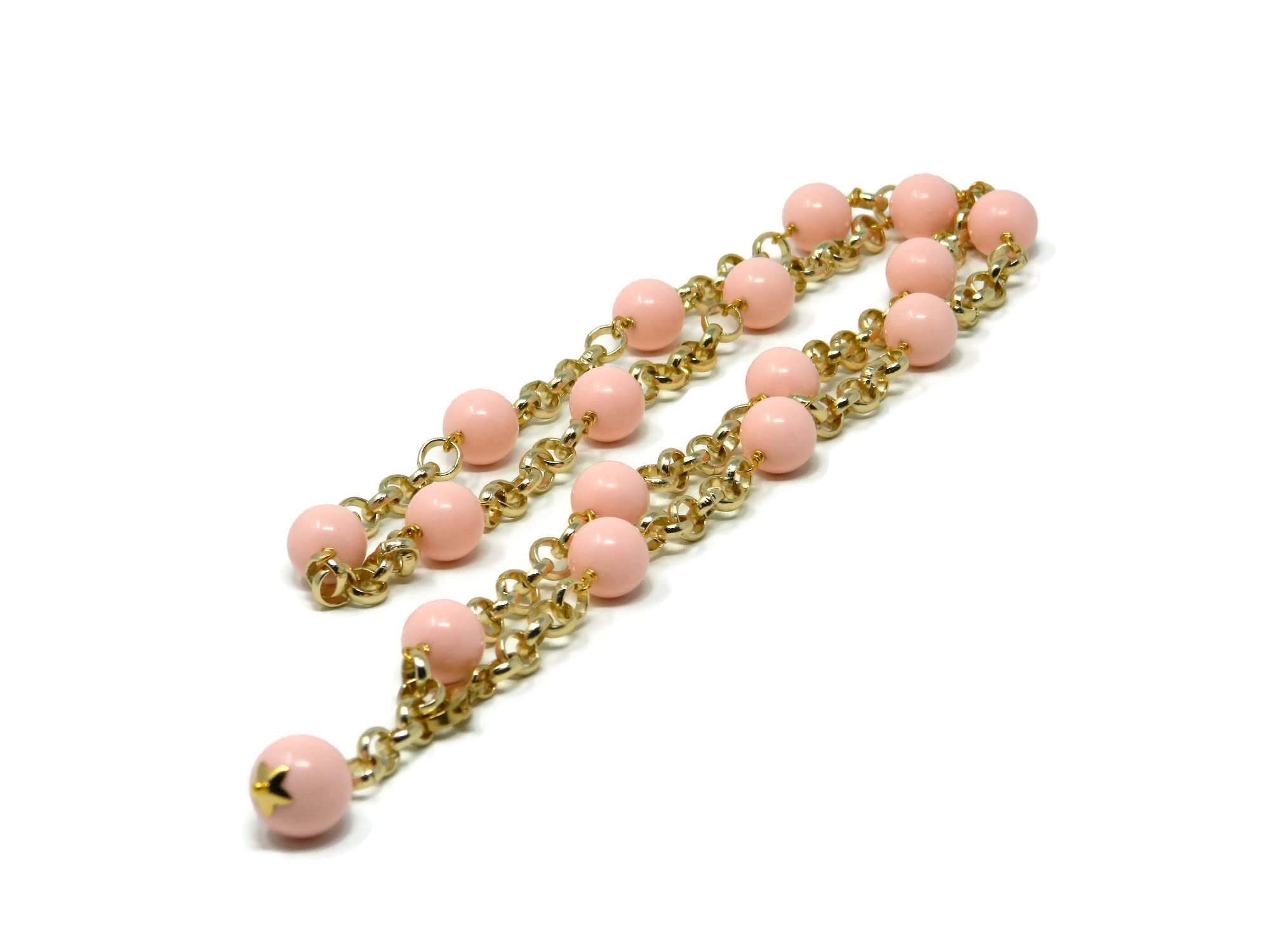 Collana Lunga Donna DodiGioielli Pasta di Corallo Rosa Chiaro 86 cm | Gioiello Artigianale, Made in Italy, Chiusura Dorata, Nickel Free