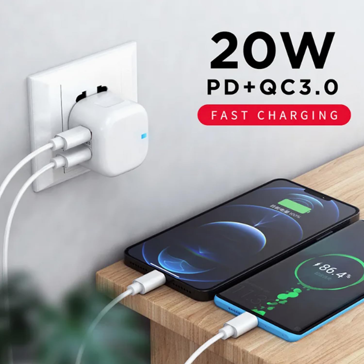 UK to European Travel Adapter Plug Charger 20W Fast Charging European Wall Adaptor EU Plug Fast Charger Compatible with iPhone 17 16 15 14 13 11 Pro Max For Samsung S25 S24 S23 S22 S21 S20 A56 A55 A54 — view 3