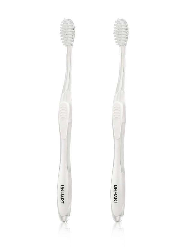 LINHART Extra Soft Toothbrush Teeth Whitening Toothbrush with Multi Length Bristles White with White Bristles 2 Pack