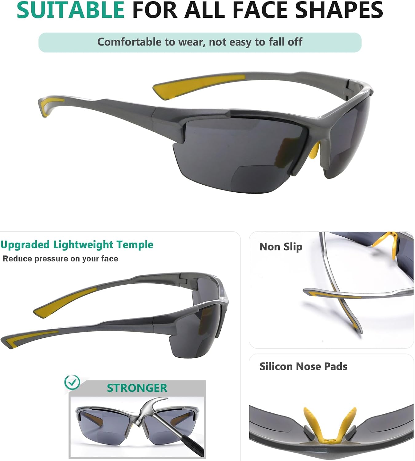 Eyekepper TR90 Frame Bifocal Sports Sunglasses Baseball Running Fishing Driving Golf Softball Hiking Sunshine Readers