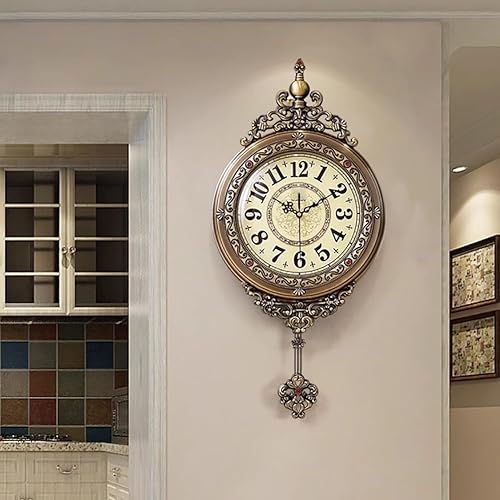 Miniatura 8 de 25" European Vintage Wall Clock with Round Metal Finish Bezel and HD Glass, Silent Wall Clock, Battery Operated Wall Clock, ArabicRoman Numeral Wall