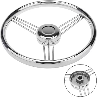 NovelBee 9 Spokes Stainless Steel Boat Steering Wheel with Finger Grips,Center Stainless Cap for Marine Boat (Dia.13-1/2")